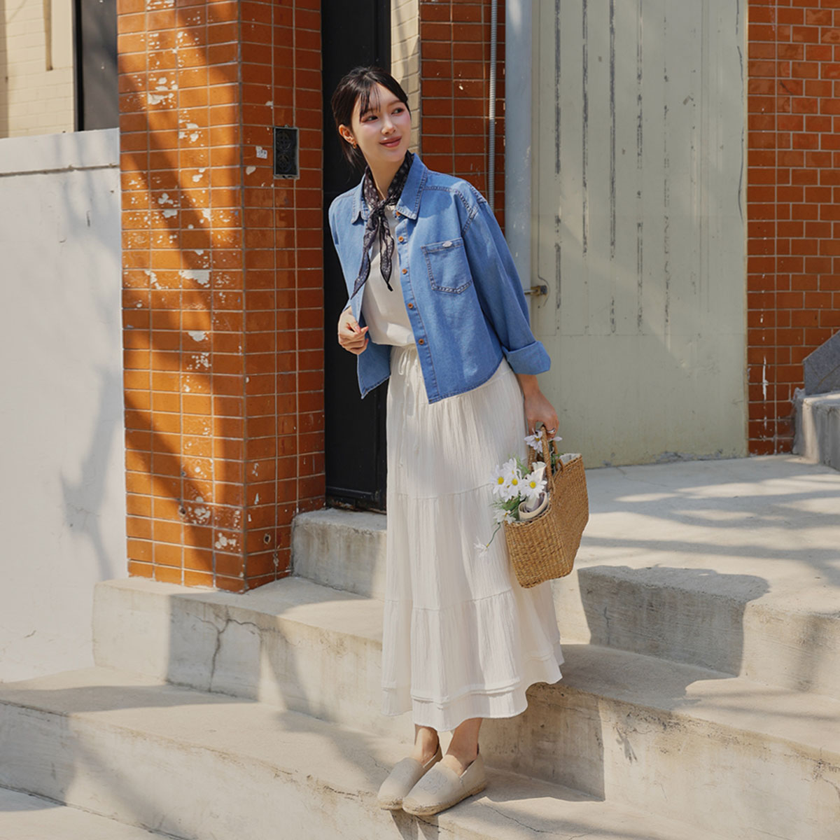 scarf set denim shirt