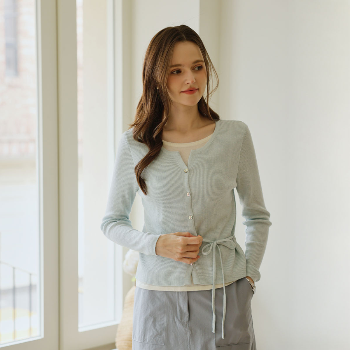 Layered strap color block knit