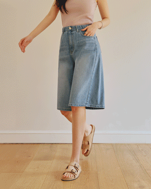 Medium blue curve Bermuda denim pants