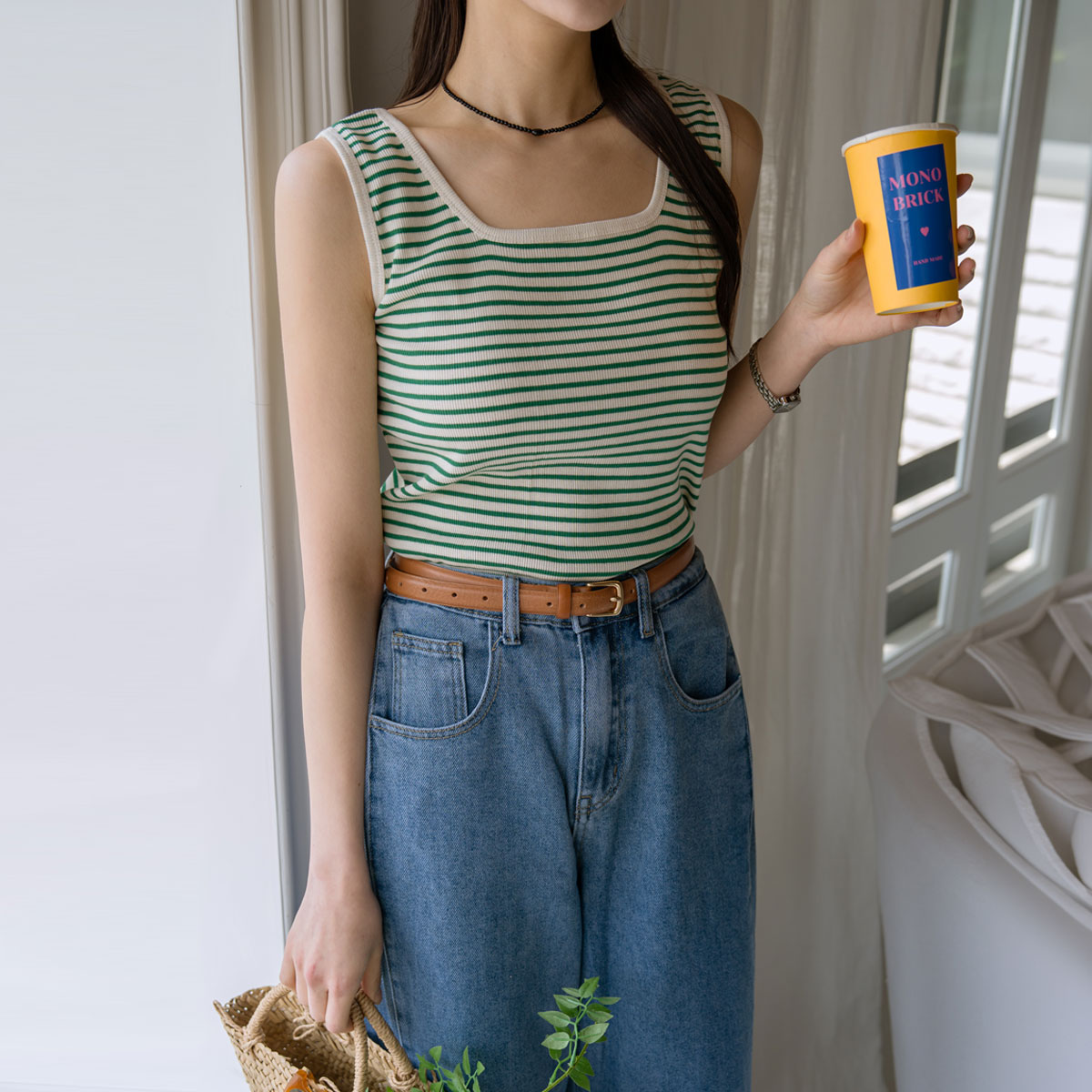 Reversible striped sleeveless knit