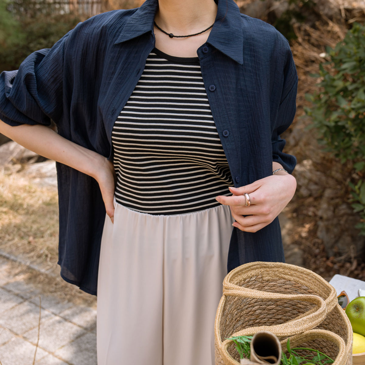 Reversible striped sleeveless knit