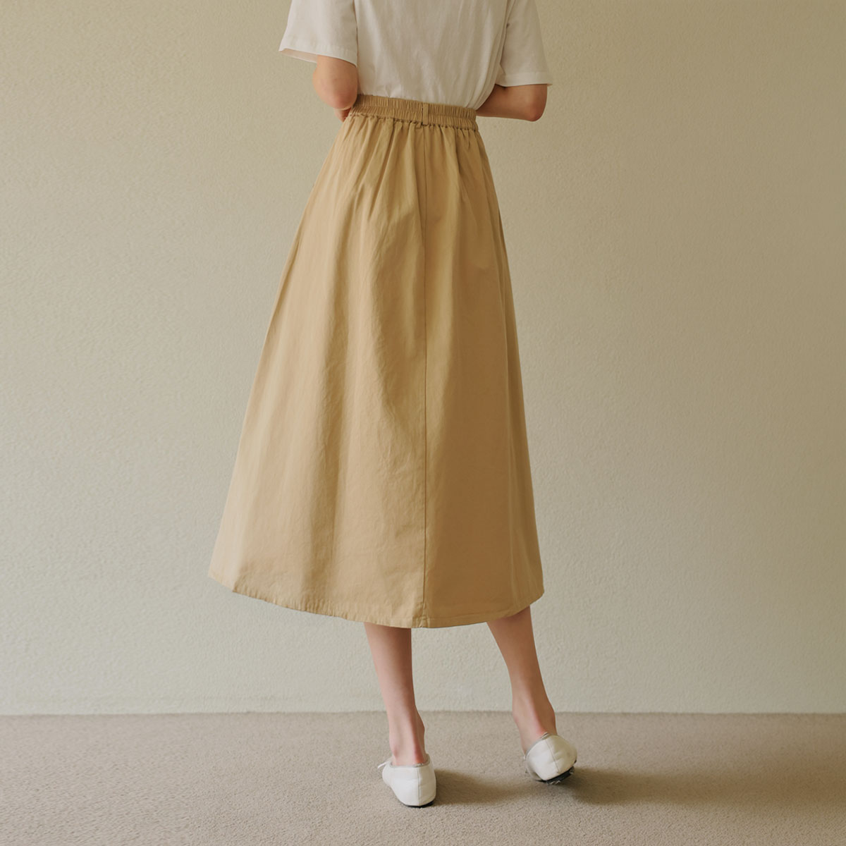 Belt set cotton pintuck flare skirt