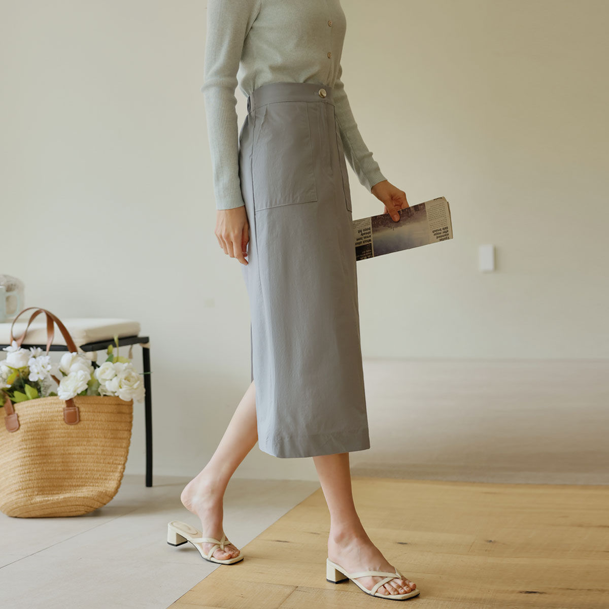 Soft back elastic pocket spandex skirt