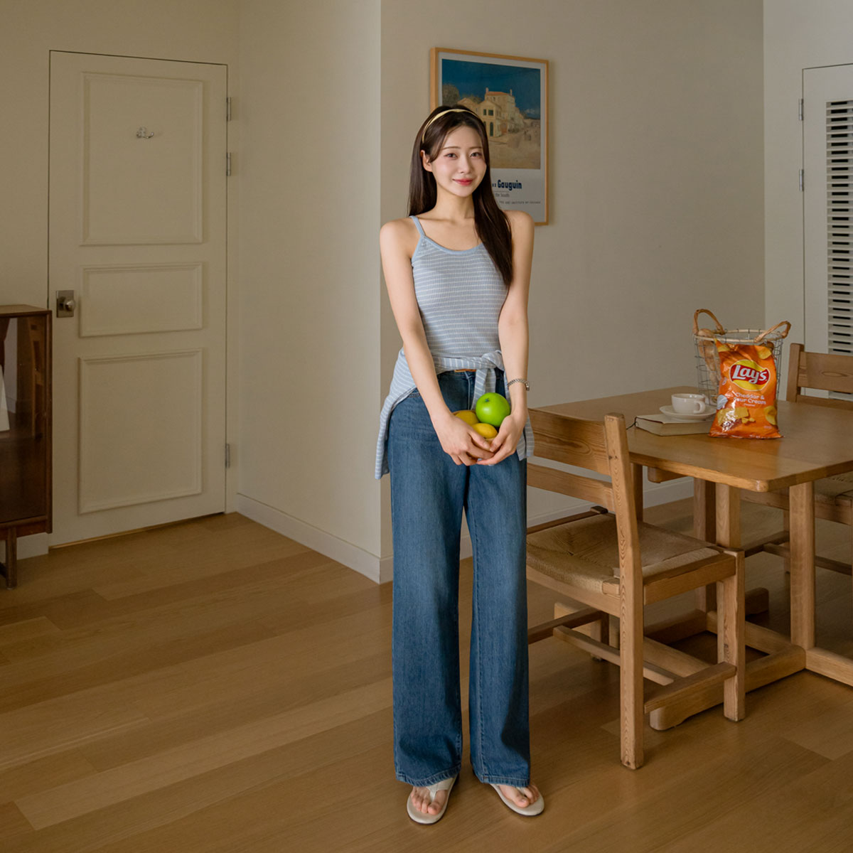 Soft Light Back Elastic Wide Denim Pants