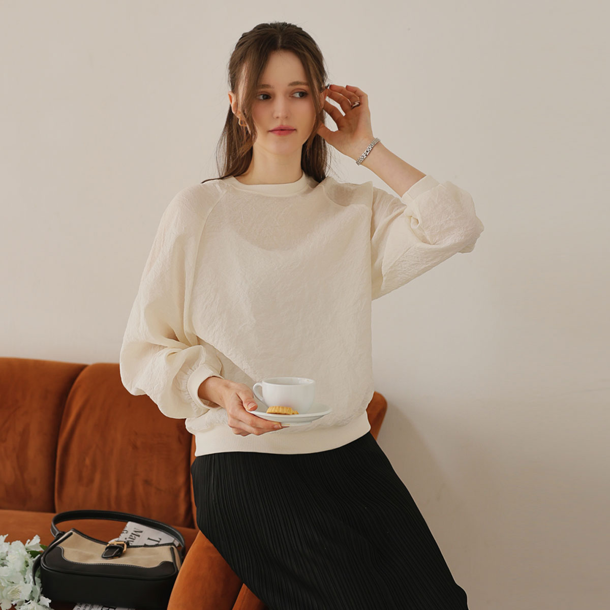 Crinkle Sweatshirt Blouse