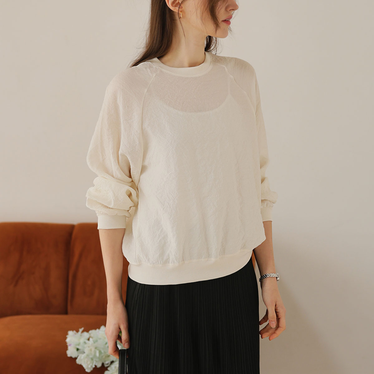 Crinkle Sweatshirt Blouse