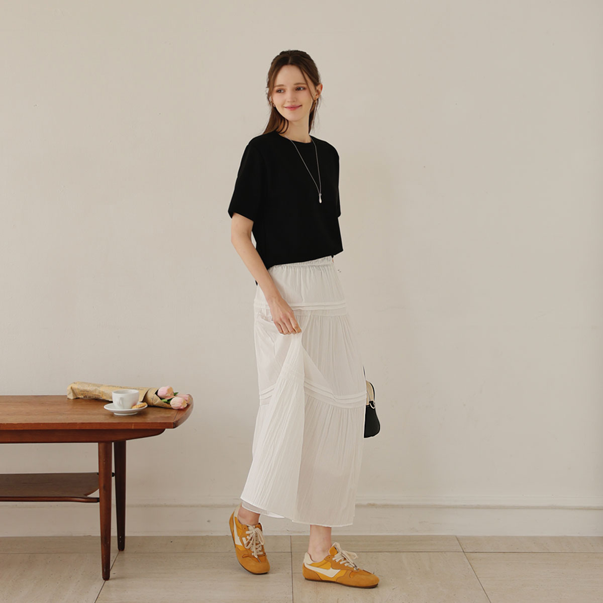 Pure pintuck tiered skirt