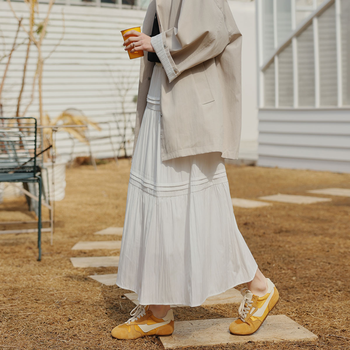 Pure pintuck tiered skirt