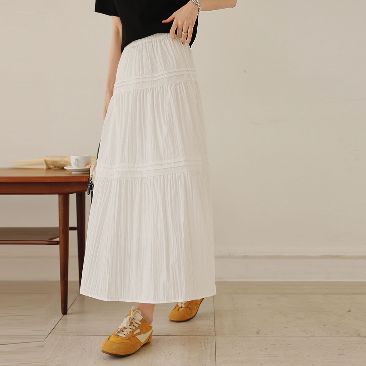 Pure pintuck tiered skirt