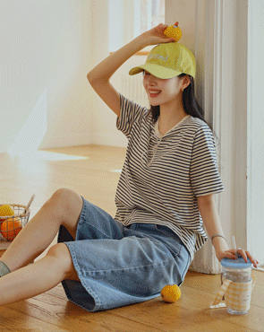 High-density cotton striped short-sleeve tee