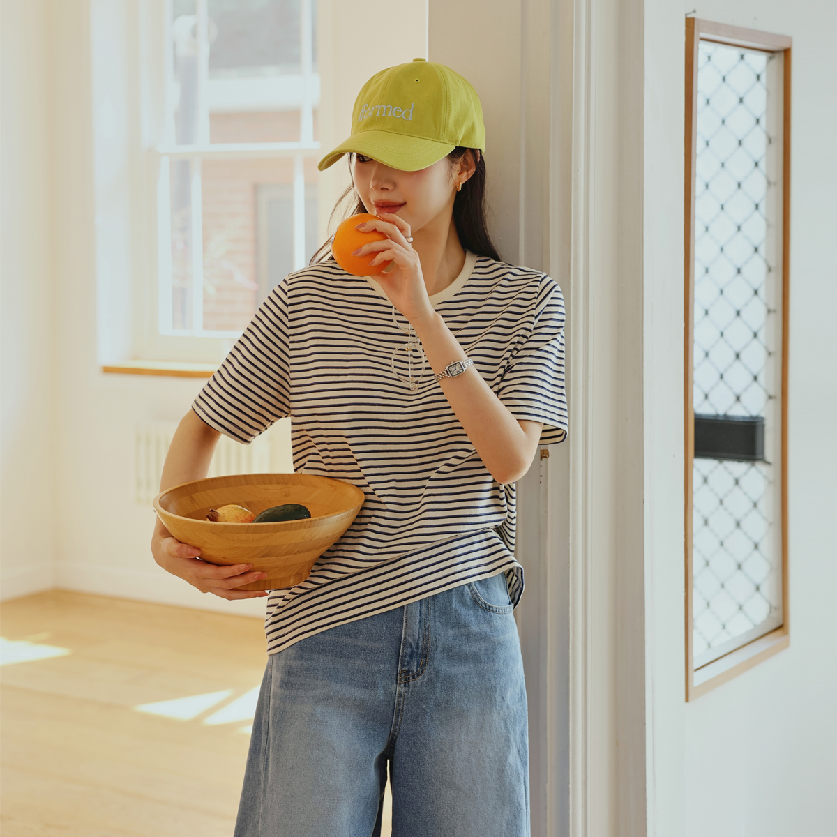 High-density cotton striped short-sleeve tee