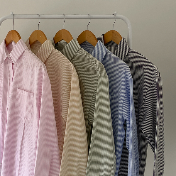 <b>[Special 2-Piece Deal]</b> Sky Blue Seersucker Striped Shirt