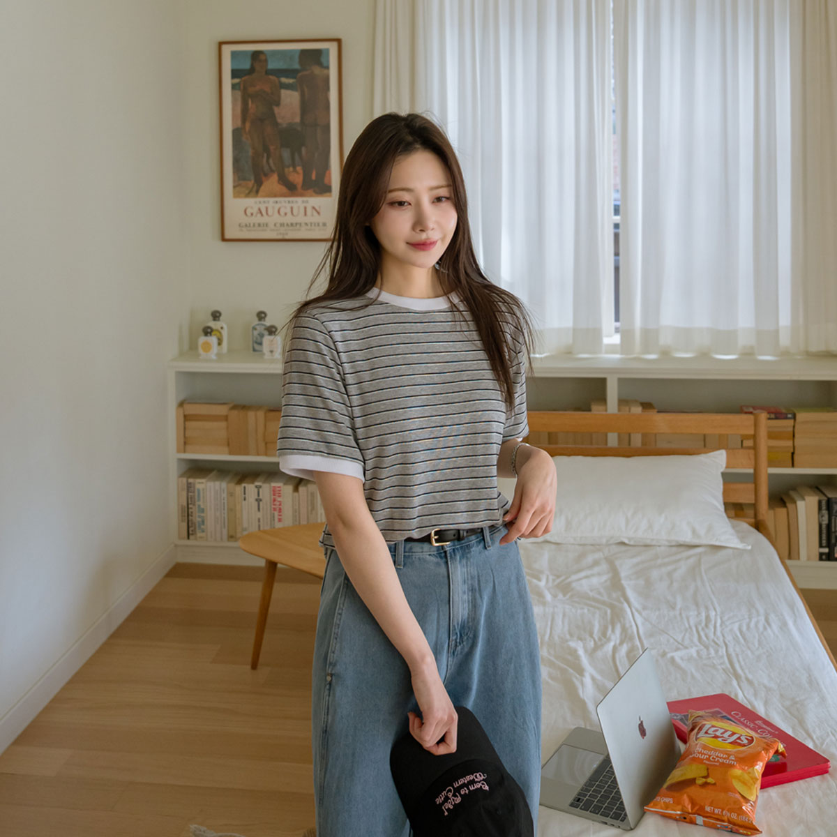 Cheese Spandex Striped Short Sleeve T-shirt