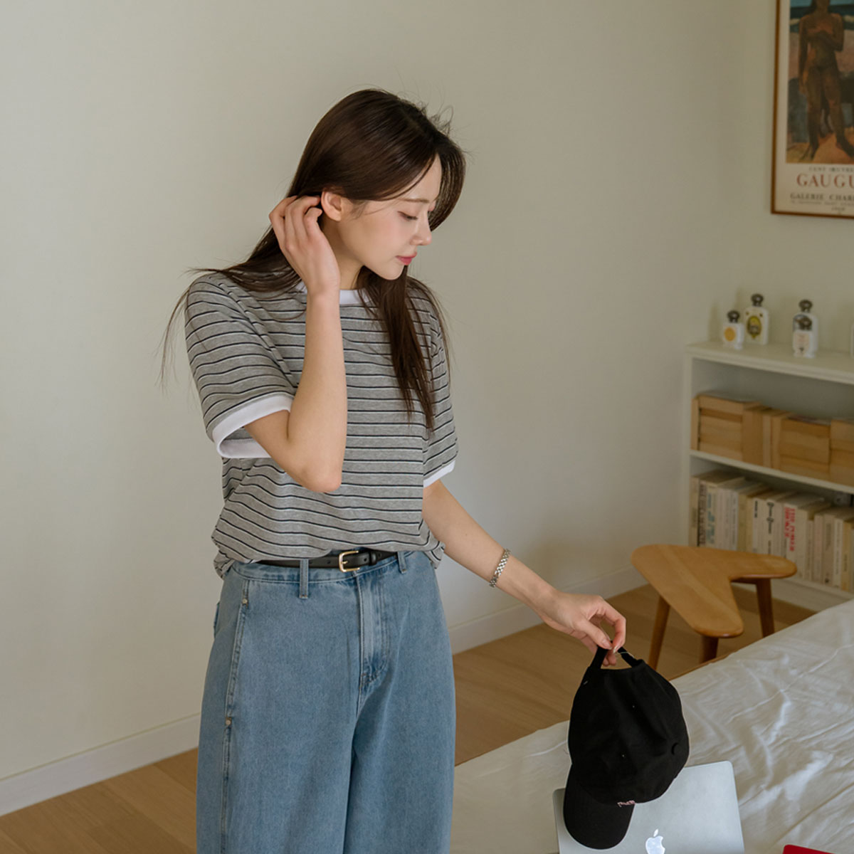 Cheese Spandex Striped Short Sleeve T-shirt