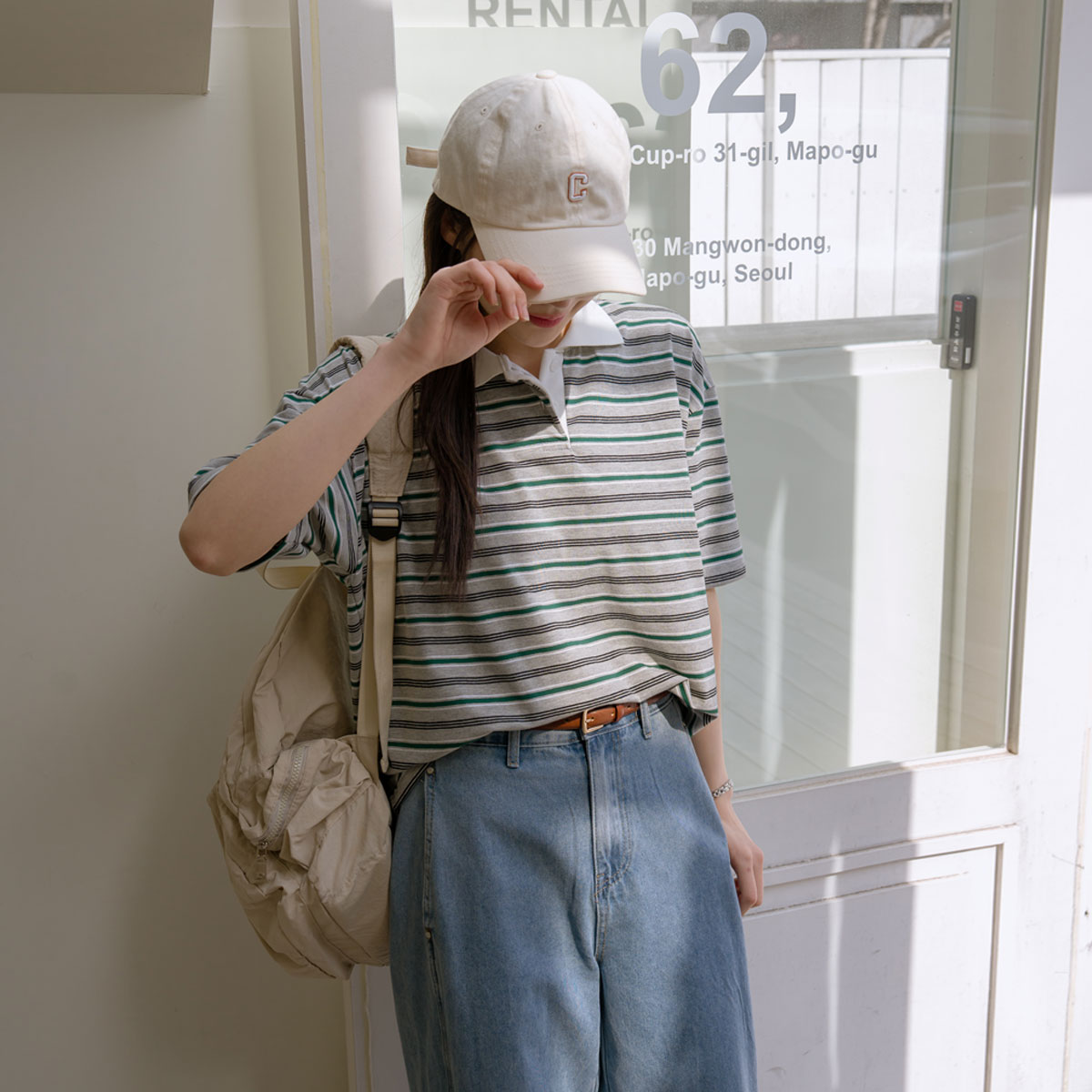Colored striped collared short-sleeve tee