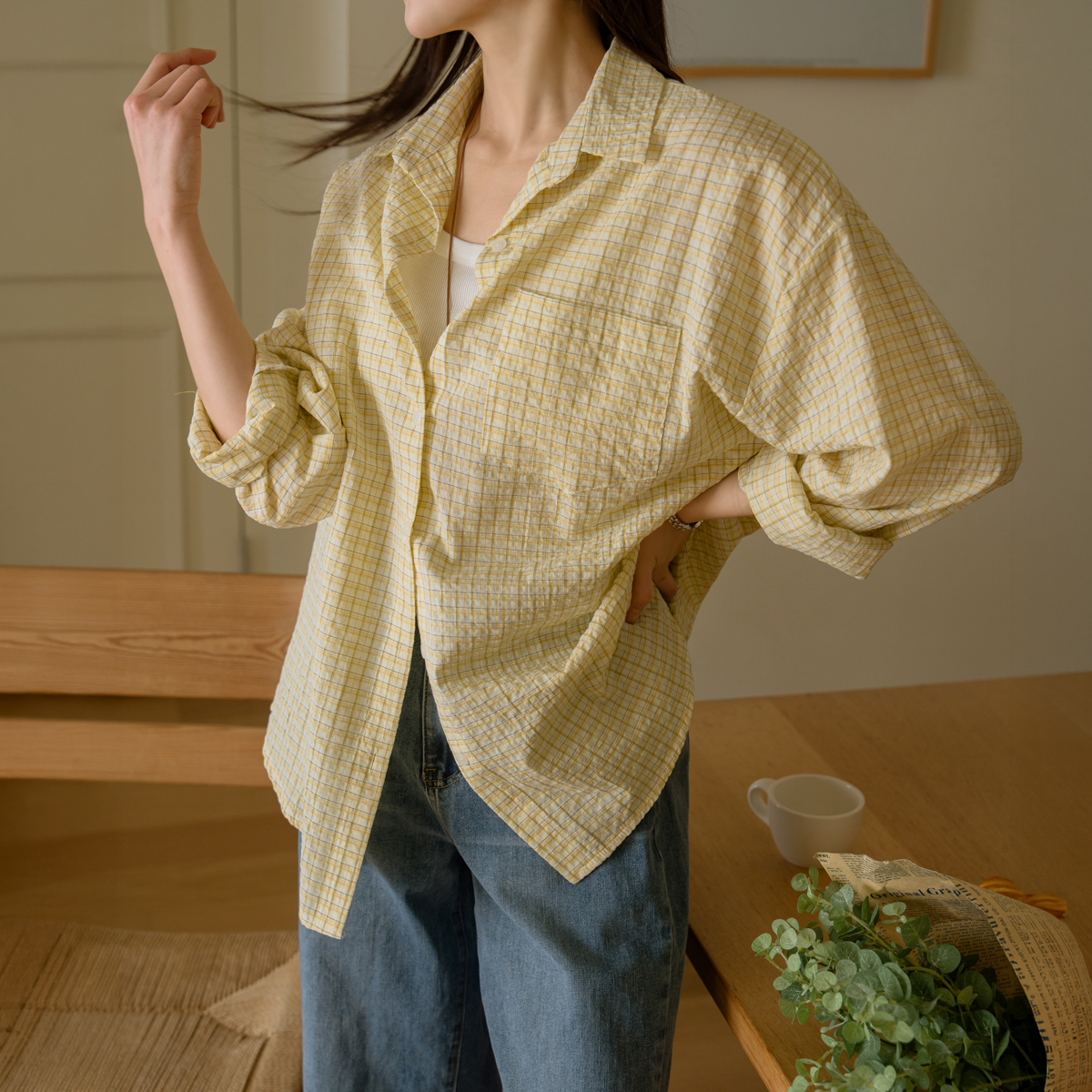 On the Back Patch Loose Fit Check Shirt