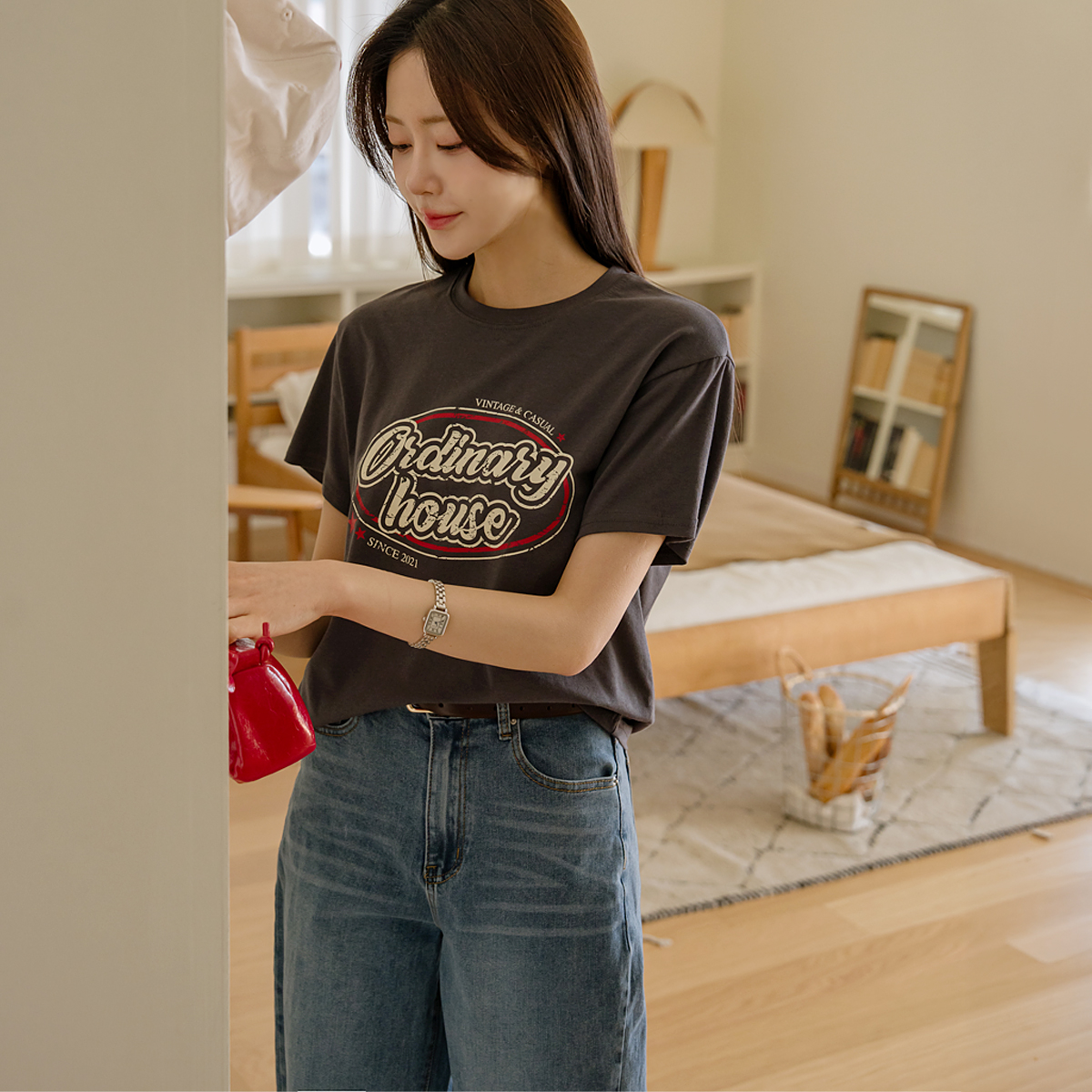 Crack print vintage short T-shirts