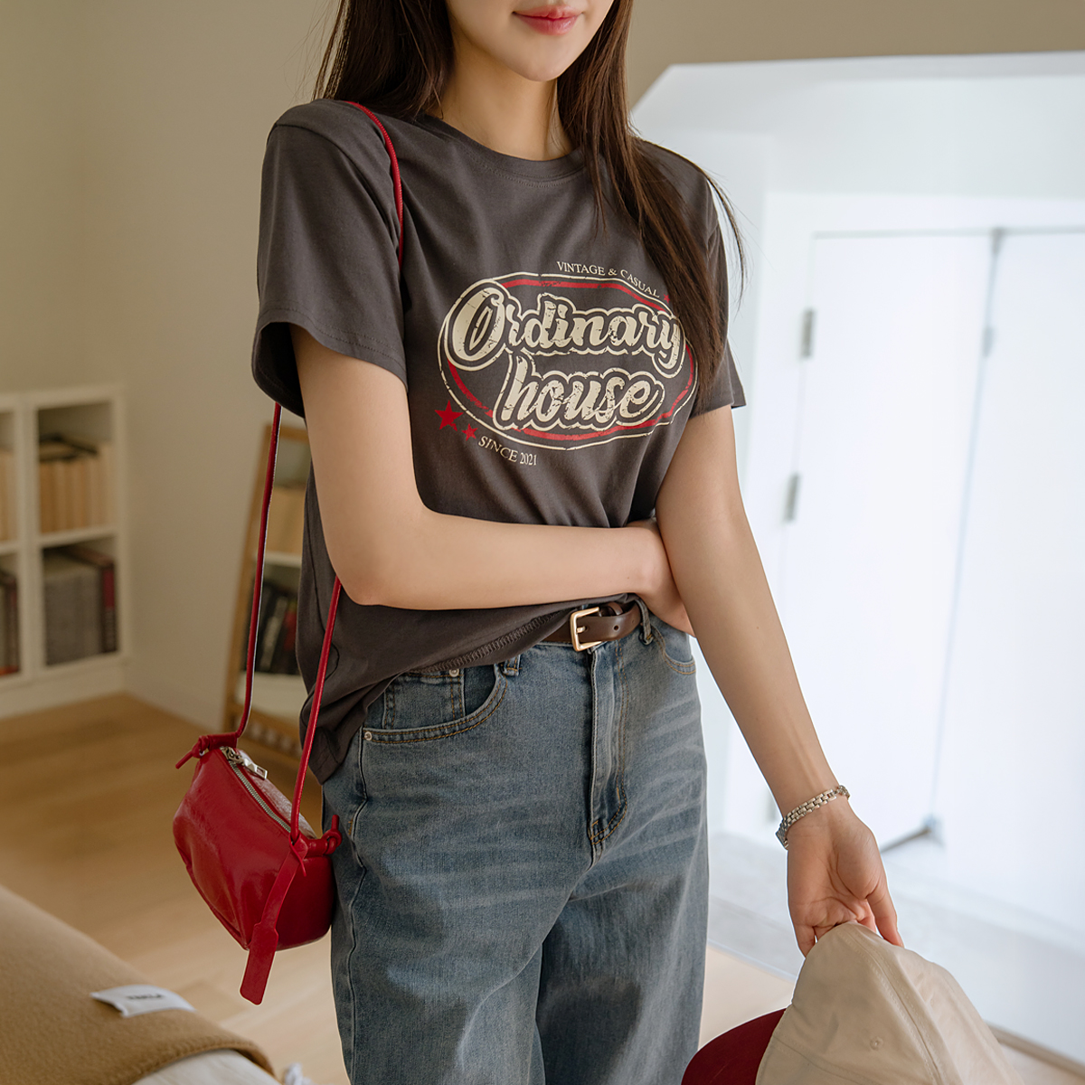 Crack print vintage short T-shirts