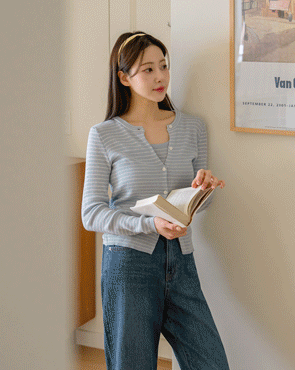 Striped ribbed sleeveless cardigan set