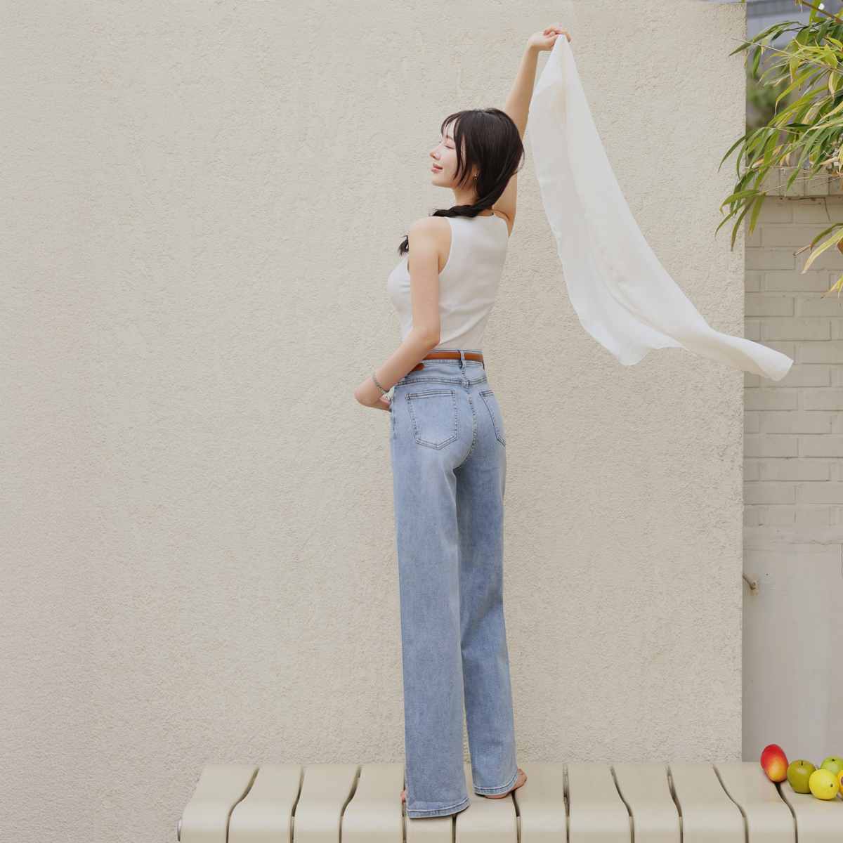 <b>[Hidden Waistband]</b> 2 Types of Jelly Tension Wide Straight Fit Denim