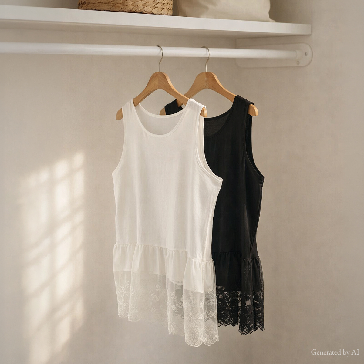 Lace-hemmed sleeveless top