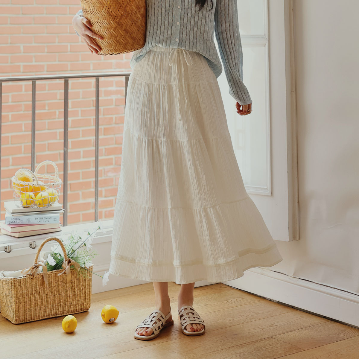 Winkle string tiered skirt