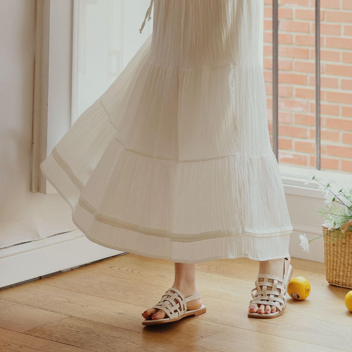 Winkle string tiered skirt