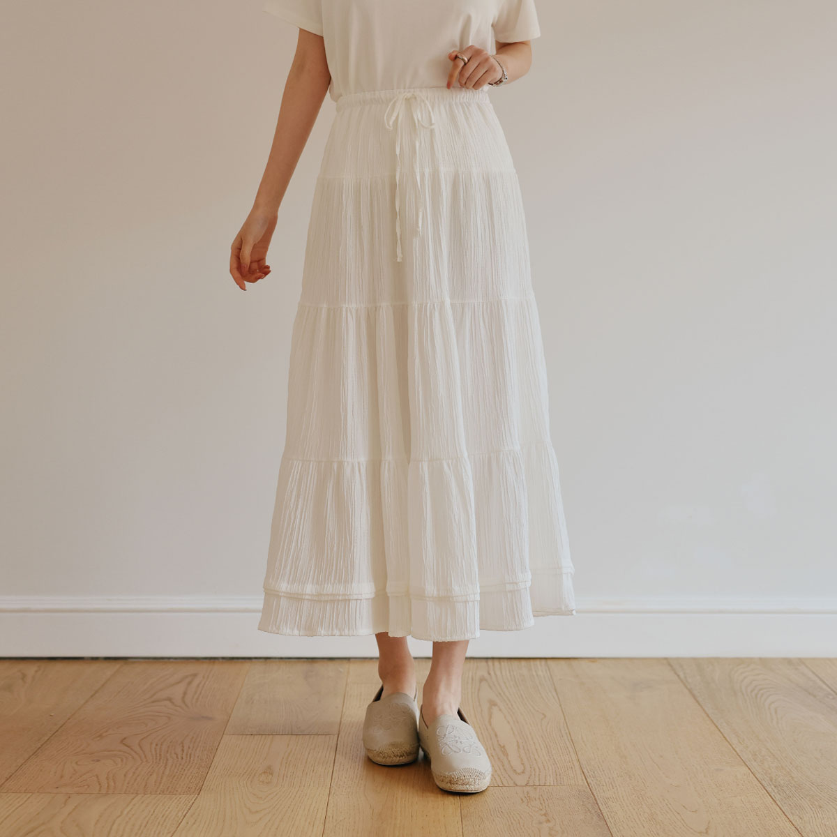 Winkle string tiered skirt