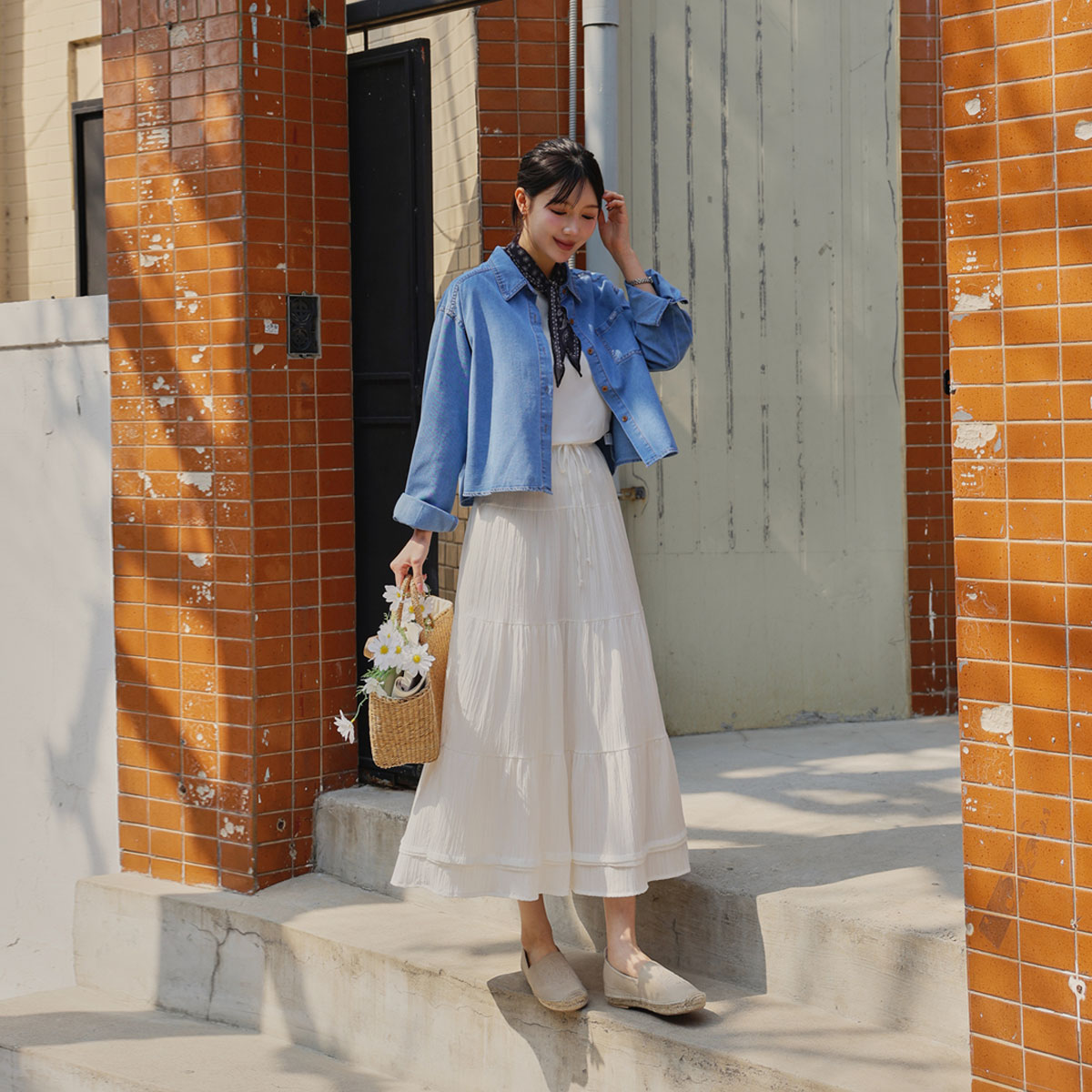 Winkle string tiered skirt