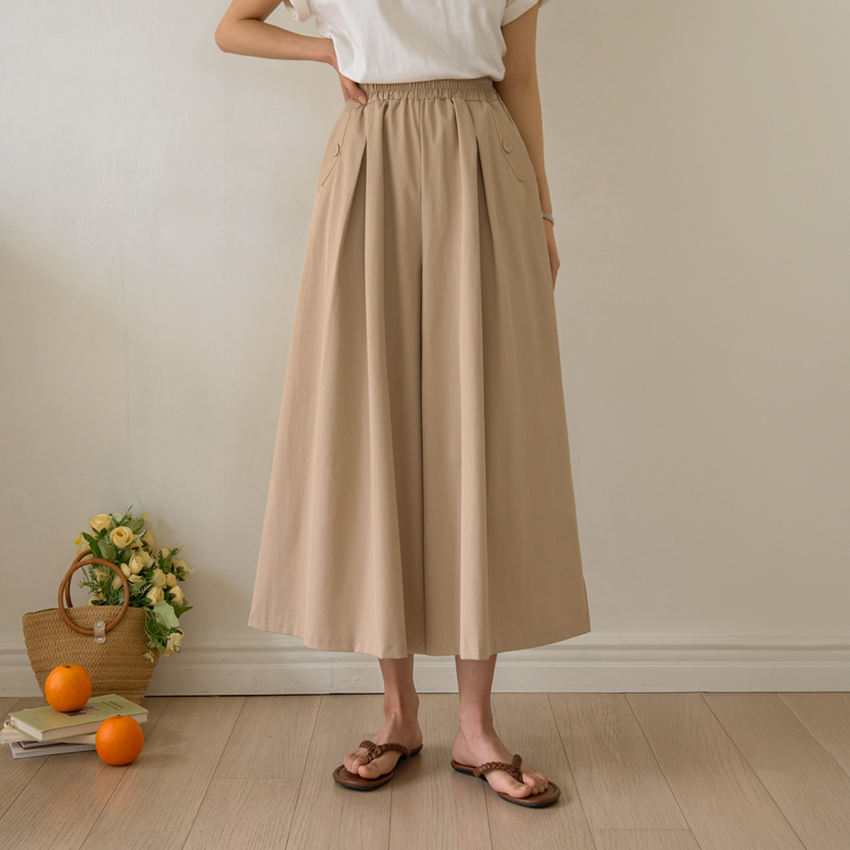<b>[Special 2-Piece Deal]</b> Button Pocket 3/4 Skirt Pants
