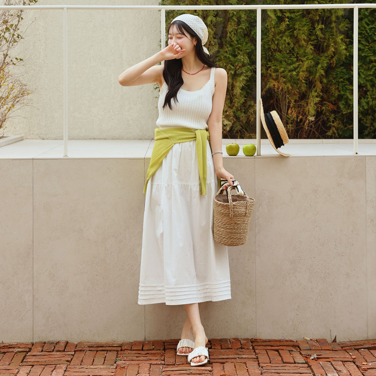 Pintuck banding tiered skirt