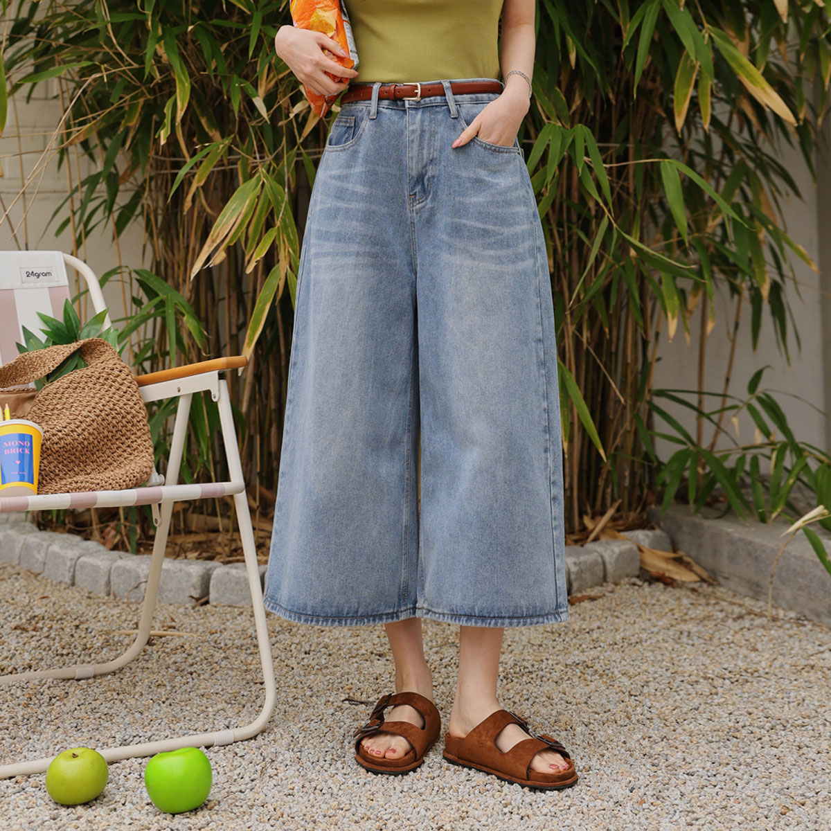 Culottes wide Bermuda denim pants