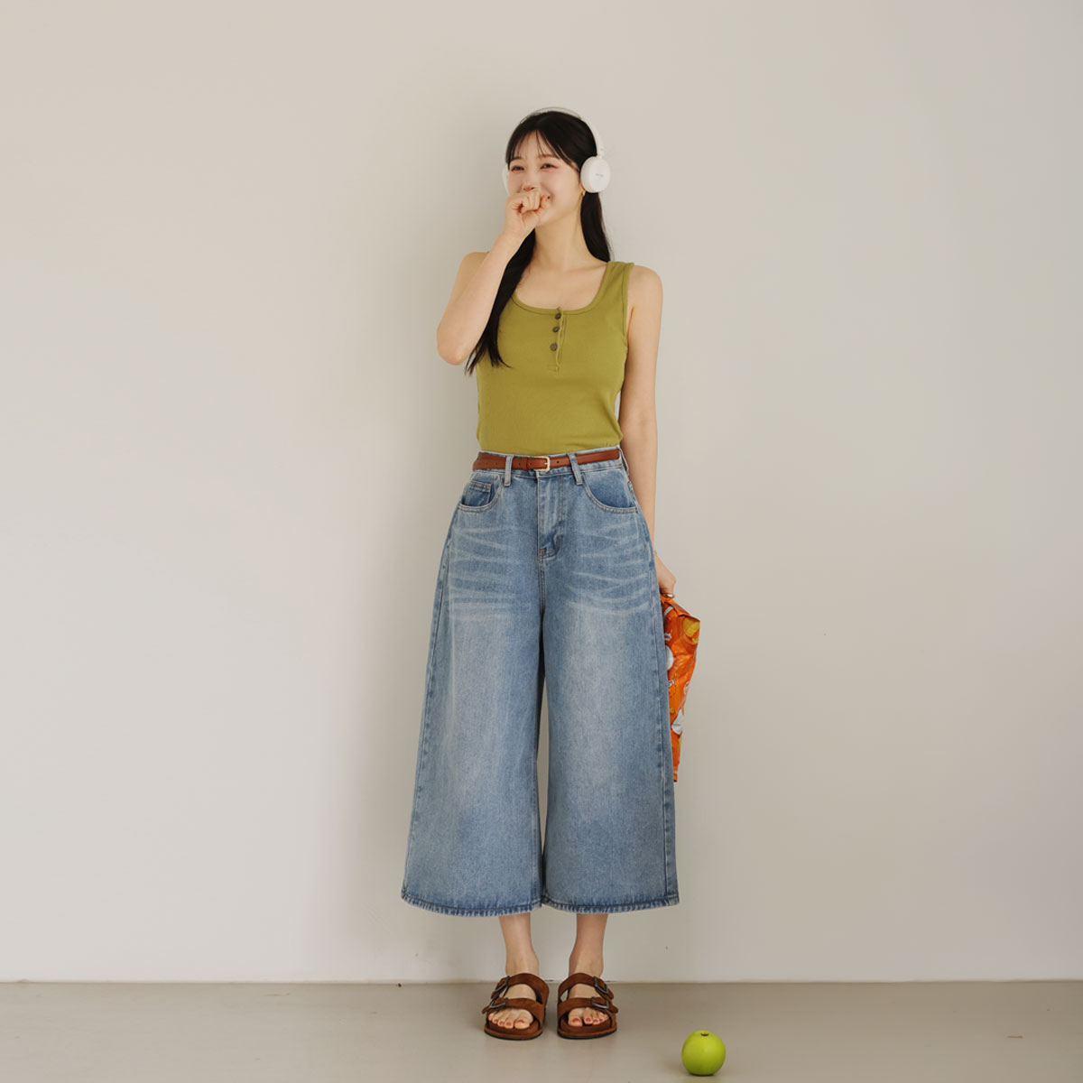 Culottes wide Bermuda denim pants