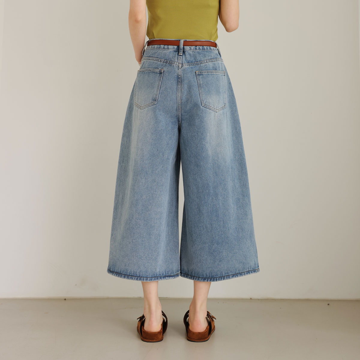 Culottes wide Bermuda denim pants