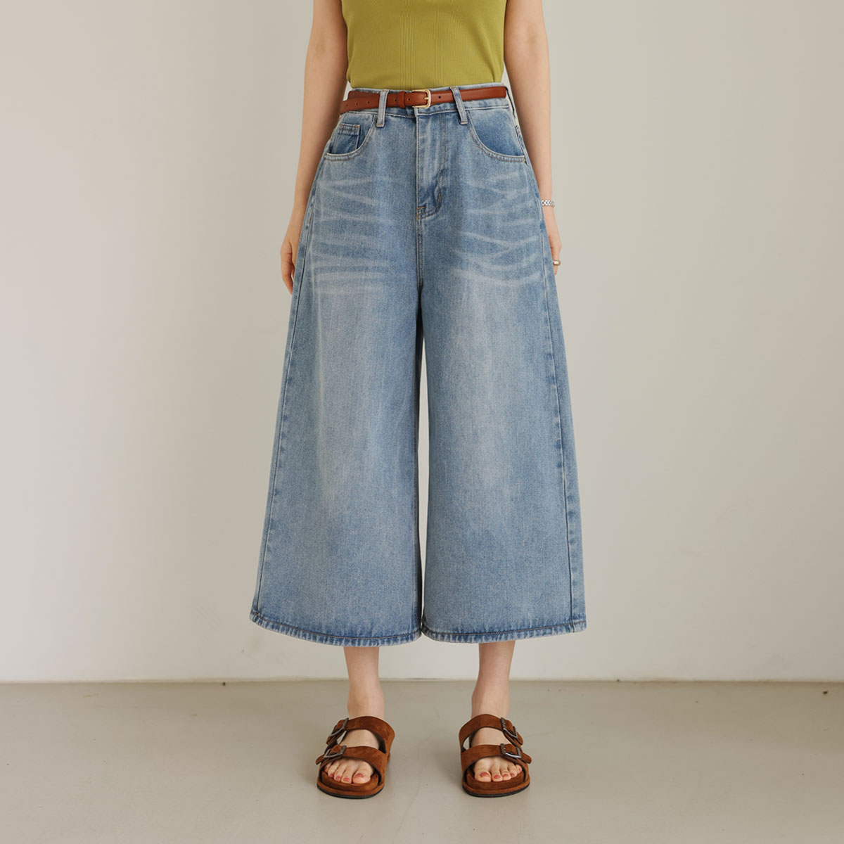 Culottes wide Bermuda denim pants