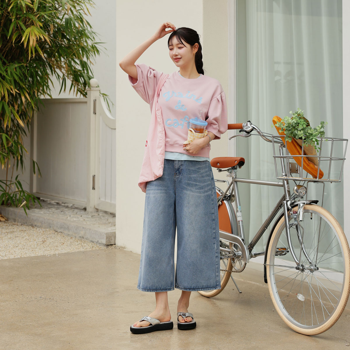 Culottes wide Bermuda denim pants