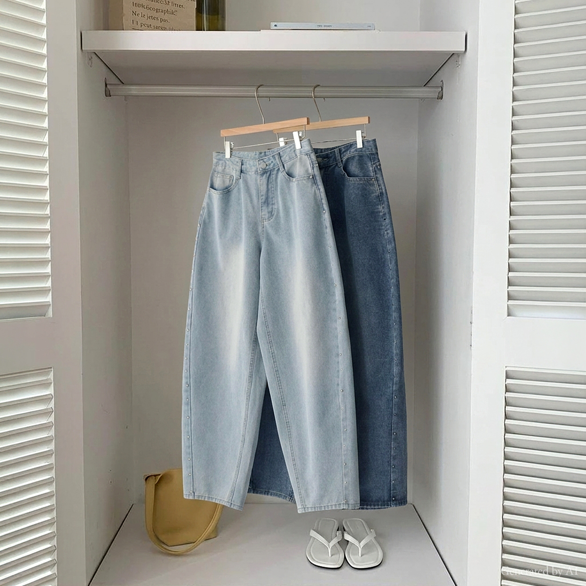 Studded point barrel fit denim pants