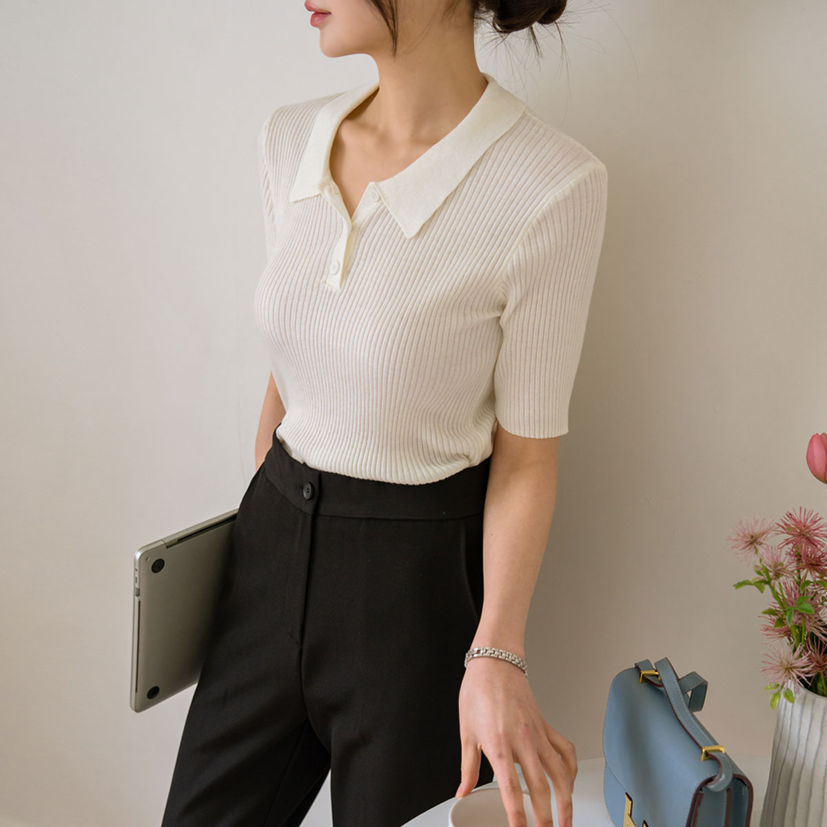 slimline Span ribbed collar knit