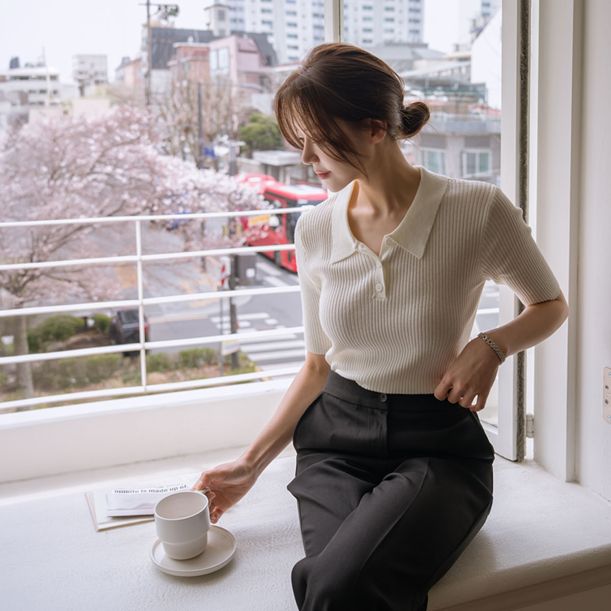 slimline Span ribbed collar knit