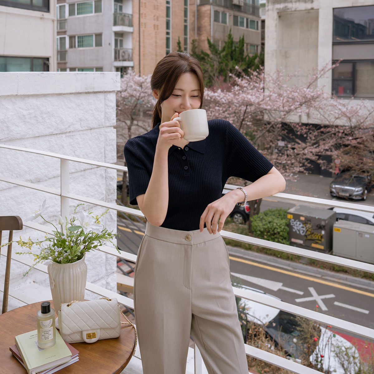 slimline Span ribbed collar knit