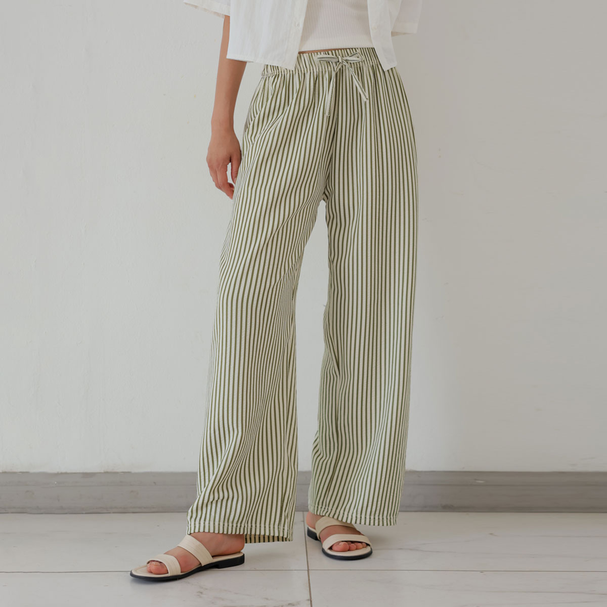 Cool Summer Seersucker Banding Striped Pants