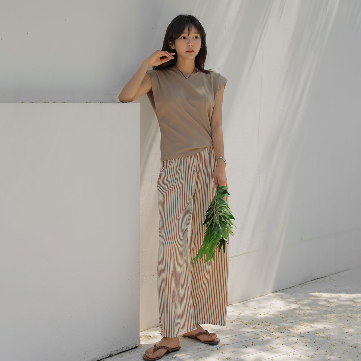 Cool Summer Seersucker Banding Striped Pants