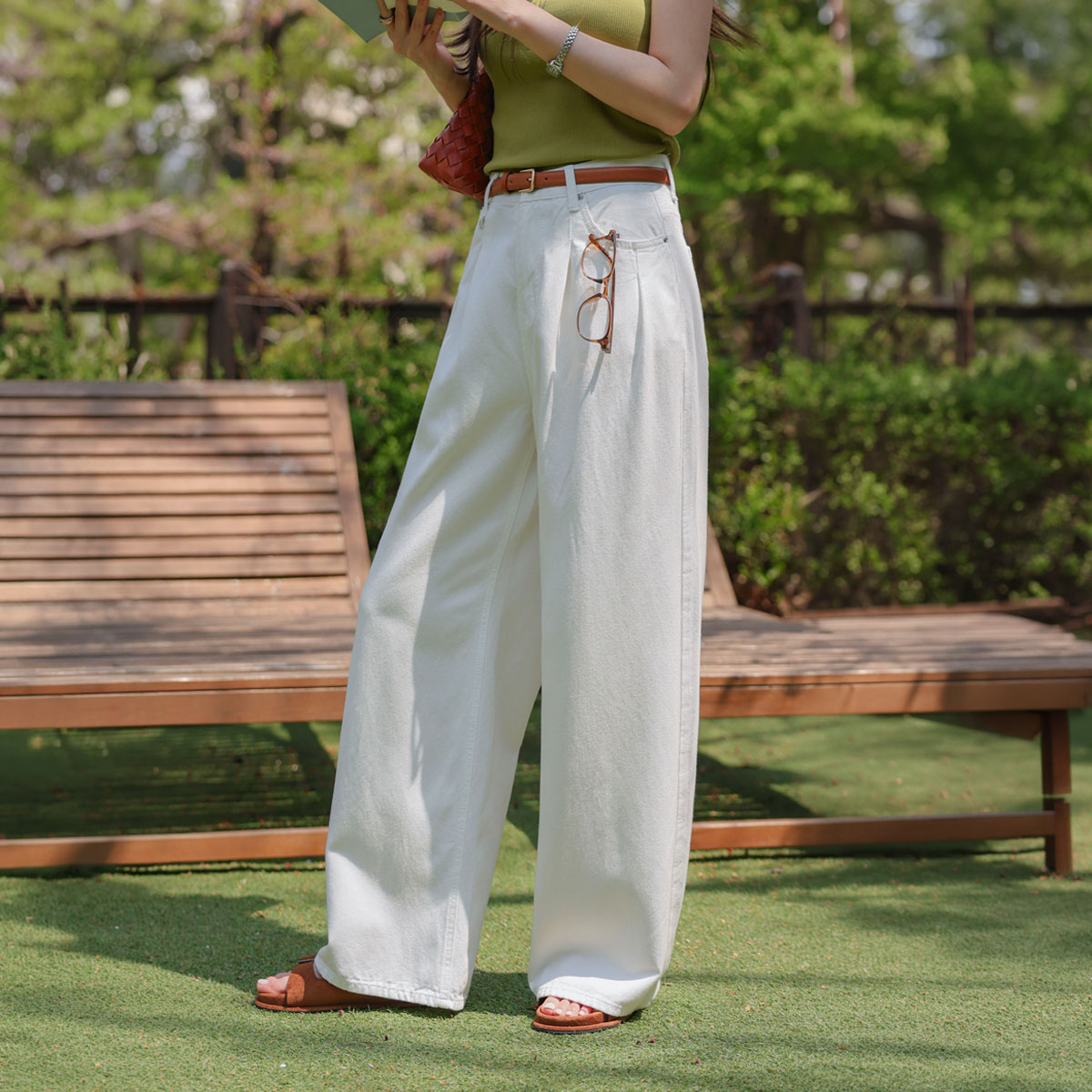 Soft Cotton D-Ring Pintuck Wide Pants