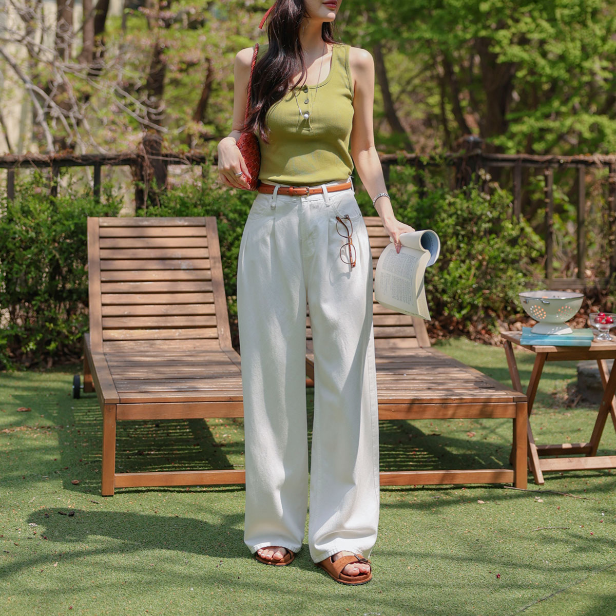 Soft Cotton D-Ring Pintuck Wide Pants
