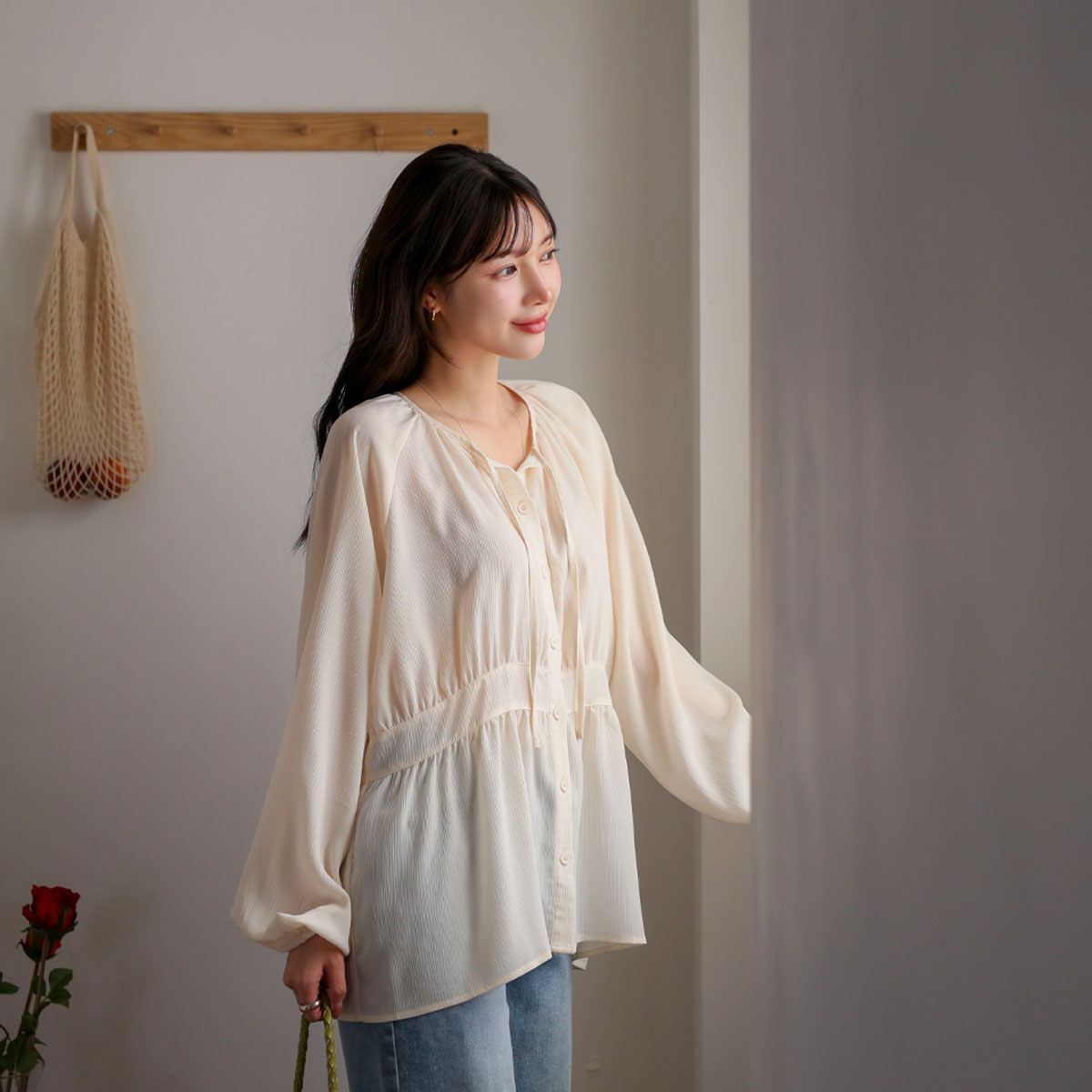 <b>[Made]</b> Flowy Chiffon Shirred Blouse