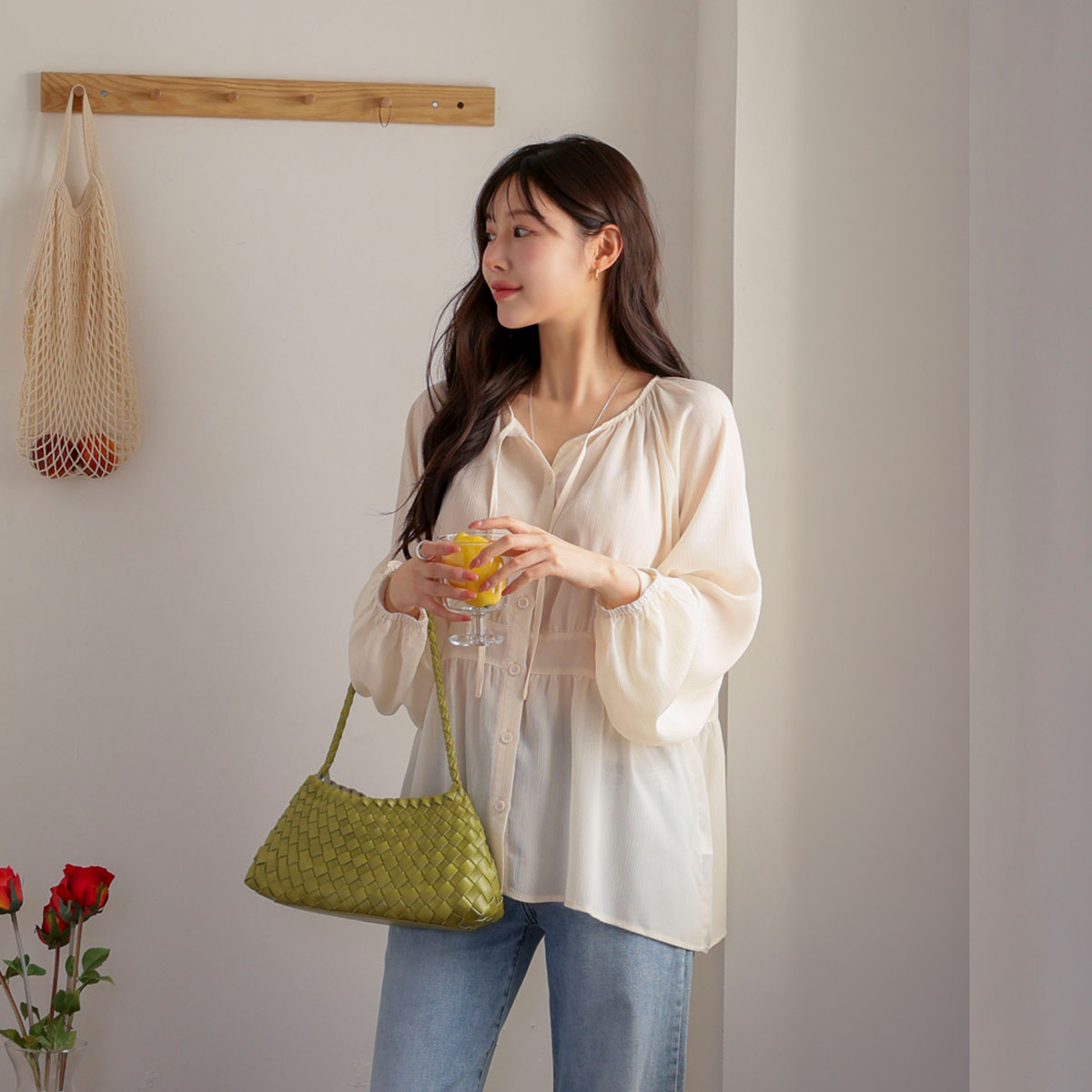 <b>[Made]</b> Flowy Chiffon Shirred Blouse