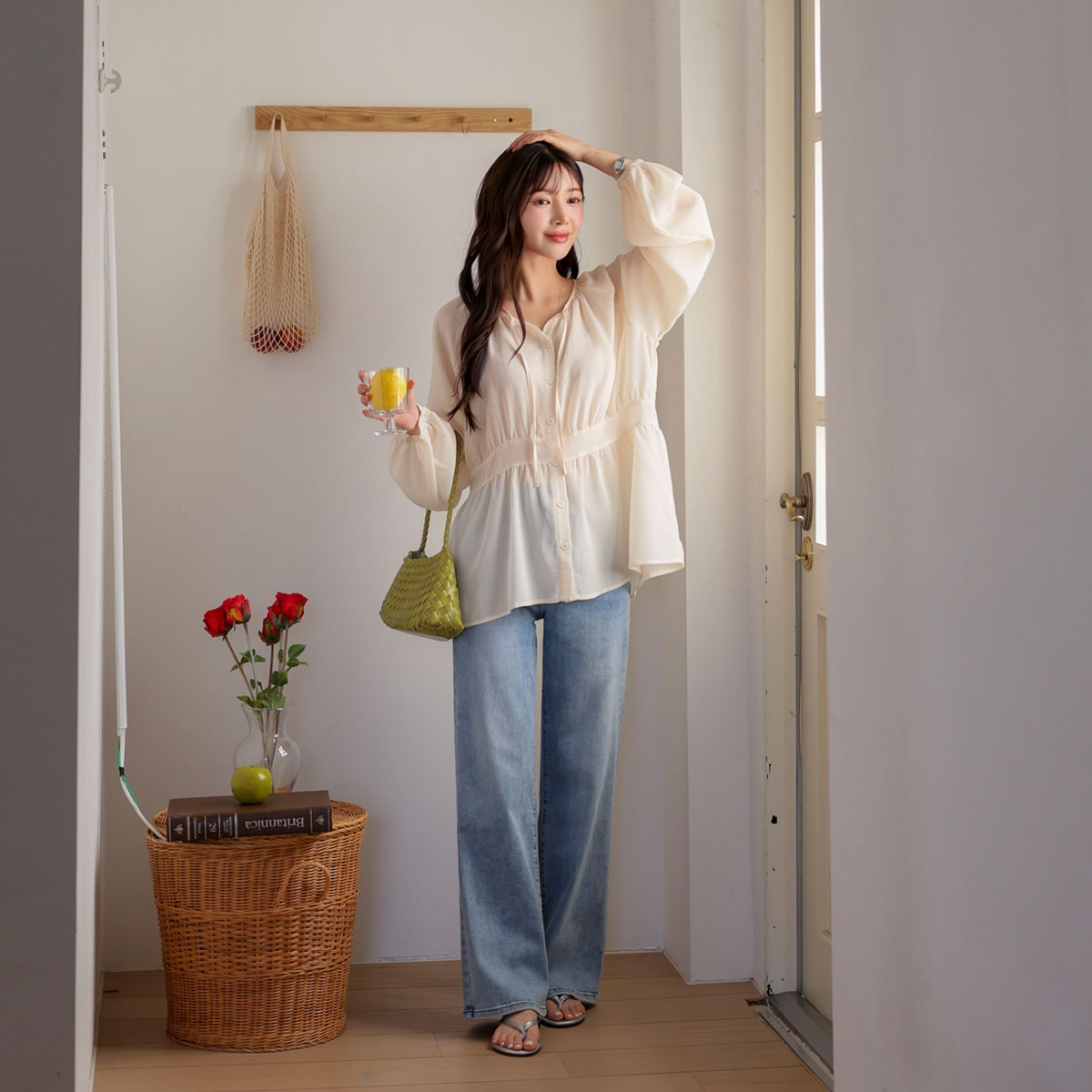 <b>[Made]</b> Flowy Chiffon Shirred Blouse