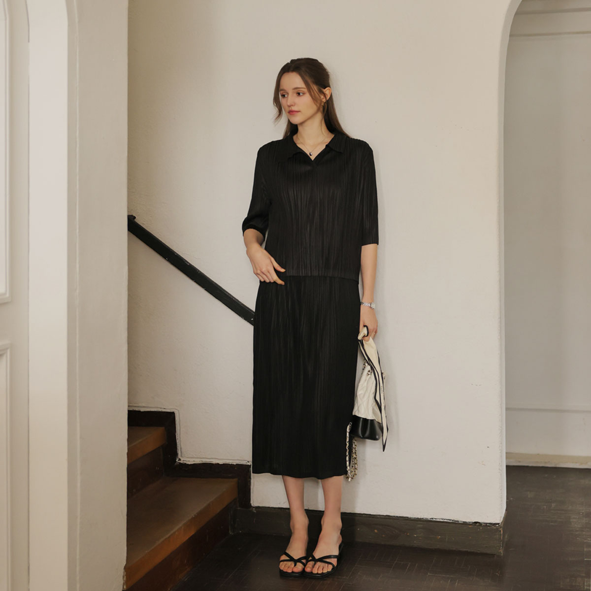 <b>[Multi-purpose Styling Item/High Quality][Made]</b> Grace Pleats Simple Wrap Slit Skirt