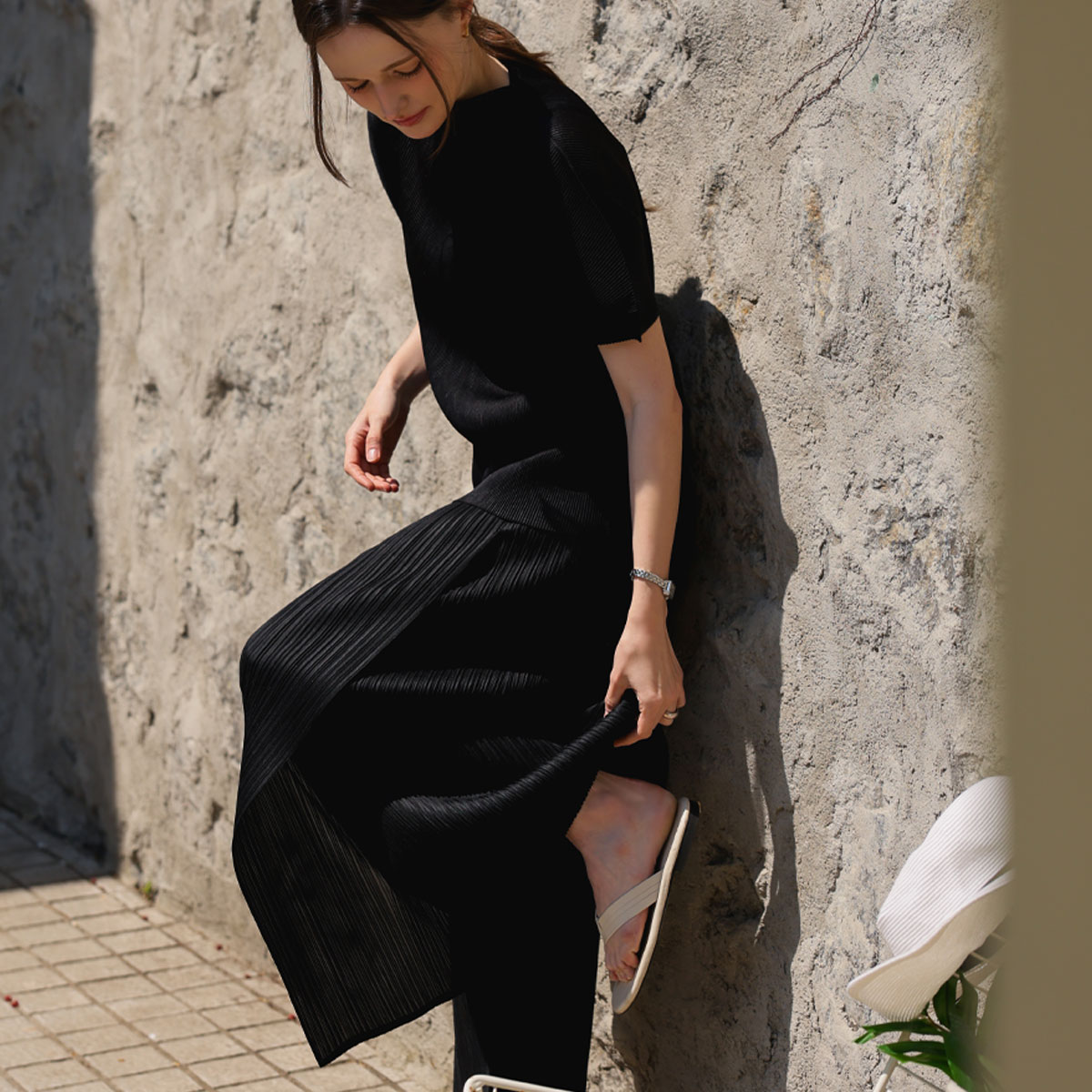 <b>[Made]</b> Grace Pleats Elastic Waist Wide Pants