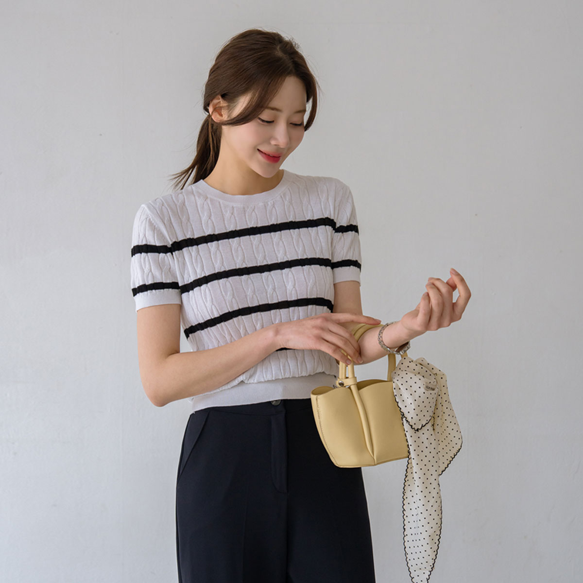 Washable cable knit short sleeves